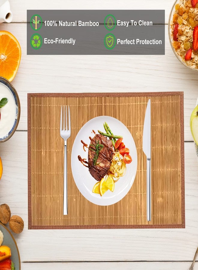 ANDSTAR Set of 8 Pcs Bamboo Placemats with Fabric Border Sushi Rolling Mat Japanese Style Natural Anti-Slip Bamboo Placemats Washable Heat-Resistant Table Mats for Dining Room and Kitchen（Coffee） - Image 3